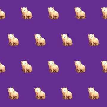 Seamless pattern with brown bear, watercolor illustration on a purple background Stock Illustration