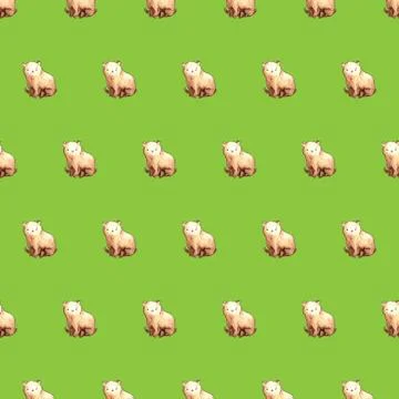 Seamless pattern with brown bear, watercolor illustration on a green background. Stock Illustration