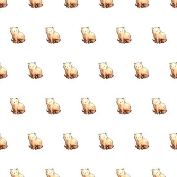 Seamless pattern with brown bear, watercolor illustration on a white background. Stock Illustration