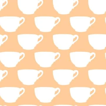 Seamless pattern with brown beige polka dots cups. Hand drawn simple kitchen  스톡 일러스트