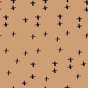 Seamless pattern brown black cross lines chalk grid design, abstract simple s Stock Illustration