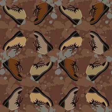 Seamless pattern brown boots with dirty splashes. Vector illustration for print. Stock Illustration