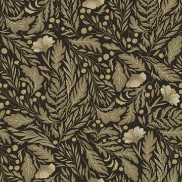 Seamless pattern brown branch and leaves Gzhel Stock Illustration