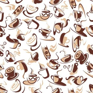 Seamless pattern of brown coffee cups with beans 库存插图