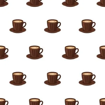 Seamless pattern with brown coffee cups on white background. Stock Illustration