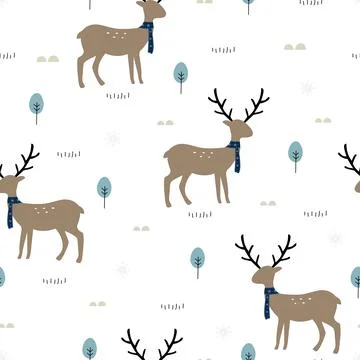 Seamless pattern Brown deer wearing a scarf Stock Illustration