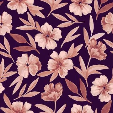 Seamless pattern with brown flowers and leaves in watercolor style for wedding Stock Illustration