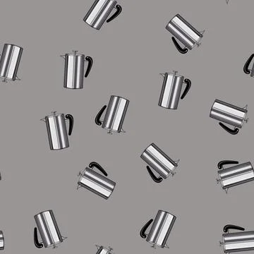 Seamless pattern brown french press coffee cartoon vector Stock Illustration