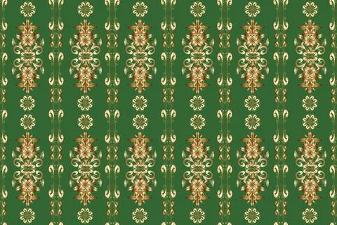 Seamless pattern on brown, green and beige colors with golden elements. Classic イラスト素材