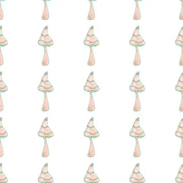 Seamless pattern of brown mushrooms isolated on white, hand drawn with pen 스톡 일러스트