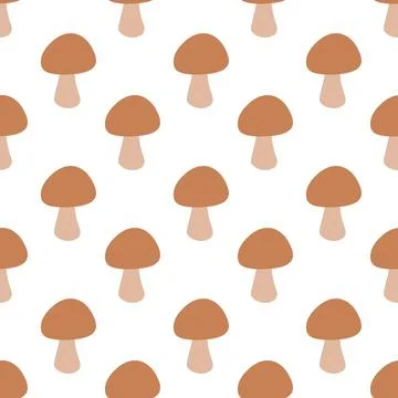 Seamless pattern with brown mushrooms. Vector flat background. Stock Illustration