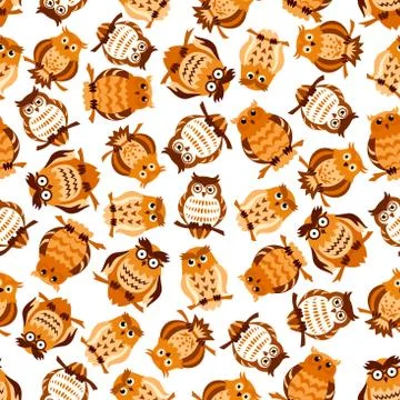 Seamless pattern with brown owls on branches 스톡 일러스트