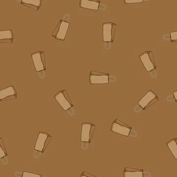 Seamless pattern brown paper lunch bag cartoon vector Stock Illustration