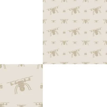 Seamless pattern of brown quadrocopters on the light brown background with .. Stock Illustration