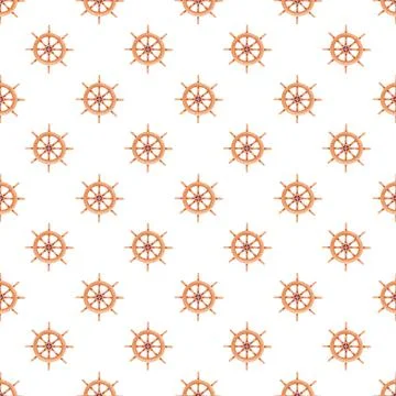 Seamless pattern of a brown ship wheel on the white background Illustrazione stock