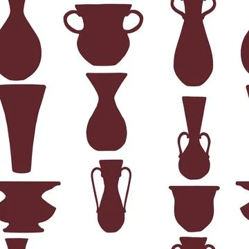 Seamless pattern brown silhouette set of decorative clay jugs modern jug design Illustrazione stock