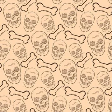 Seamless pattern with brown skulls and bones Stock Illustration