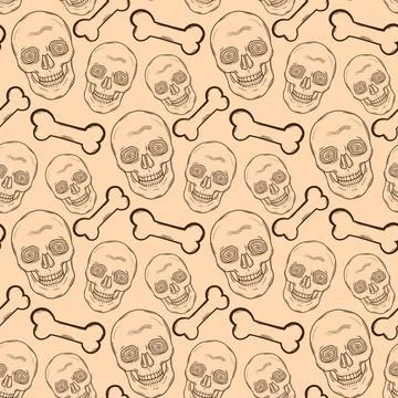 Seamless pattern with brown skulls and bones Seamless pattern with brown s... Stock Photos