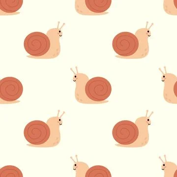 Seamless Pattern with Brown Smiling Snail. Creative children design. Stock Illustration