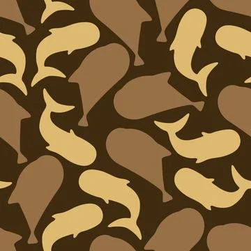 Seamless Pattern with Brown Whale Fish Silhouettes. 스톡 일러스트