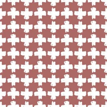 Seamless pattern brown white cross lines chalk grid design, abstract simple s Stock Illustration
