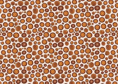 Seamless pattern of brown wood texture circles. Wooden planks vector illust.. Stock Illustration