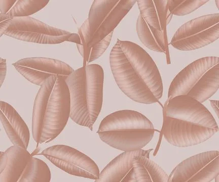 Seamless pattern, brown/bronze Ficus Elastica leaves on light brown 스톡 일러스트
