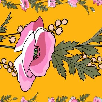 Seamless pattern brush. Bunch of field flowers. Vintage style. Vector isolate Stock Illustration