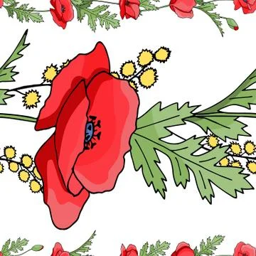 Seamless pattern brush. Bunch of field flowers. Vintage style. Vector isolate Illustrazione stock