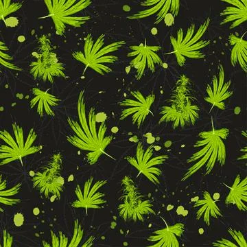 Seamless pattern in brush style cannabis leaves. Cannabis bush of hemp or Illustrazione stock