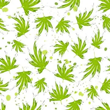 Seamless pattern in brush style cannabis leaves. Cannabis leaves, hemp or Stock Illustration