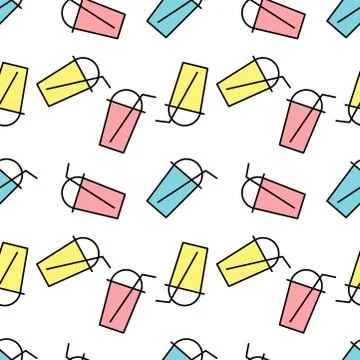 Seamless pattern Bubble Tea with different fruits and berries. Milk Cocktails Stock Illustration