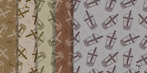 Seamless pattern bubble tea drink doodle collection.Food and beverage vecto.. Stock Illustration