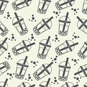 Seamless pattern bubble tea drink doodle. Food and beverage vector illustra.. Stock Illustration
