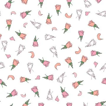 Seamless pattern buds and rose petals. Confetti, cosmetics, wedding beautiful Stock Illustration