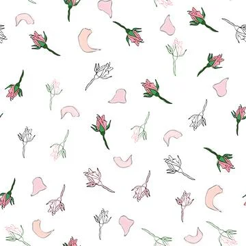 Seamless pattern buds and rose petals. Confetti, cosmetics, wedding beautiful Stock Illustration