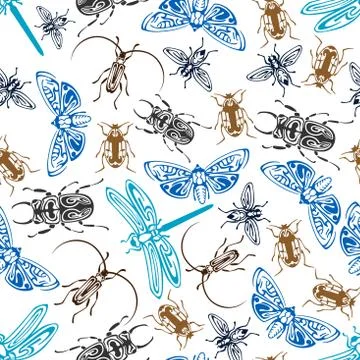 Seamless pattern of bugs and insects Stock Illustration