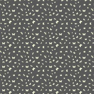 Seamless pattern with bugs, butterflies, and dragonflies silhouettes 스톡 일러스트
