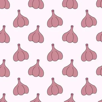 Seamless Pattern with Bulb Garlic. Kitchen background. Food wallpaper Stock Illustration