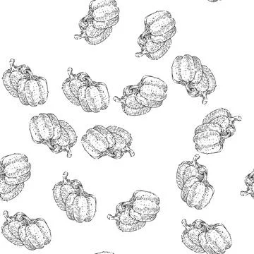 Seamless pattern bulgarian pepper sketch hand drawn Stock Illustration