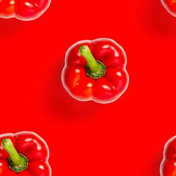 Seamless pattern of bulgarian red pepper on red background. wallpaper, print Foto stock