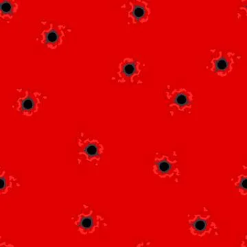 Seamless pattern bullet hole in material with blood splatter Stock Illustration