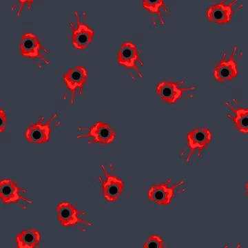 Seamless pattern bullet hole in red splatter with dripping blood Stock Illustration