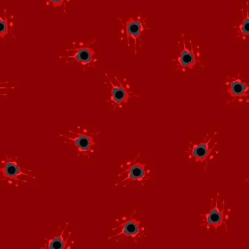 Seamless pattern bullet hole in surface with red blood splatter Stock Illustration