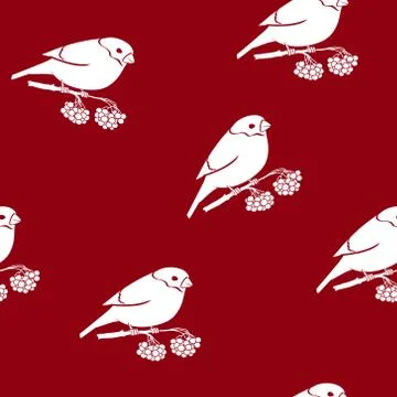 Seamless Pattern with a Bullfinch 스톡 일러스트