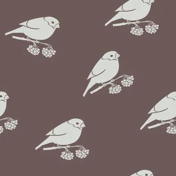 Seamless pattern with a bullfinch Stock Illustration