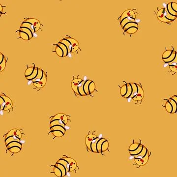 Seamless pattern bumble bee character cartoon vector Stock Illustration