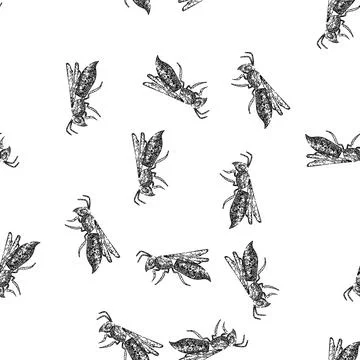 Seamless pattern bumble bee sketch hand drawn Stock Illustration
