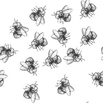 Seamless pattern Bumblebee flying sketch hand drawn line art イラスト素材