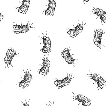 Seamless pattern Bumblebee insect hand drawn line art illustration Stock Illustration